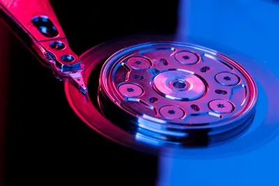 High angle hard drive still life
