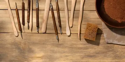 Ceramic and pottery tools still life