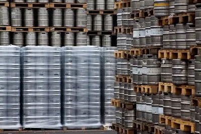 Beer kegs in rows