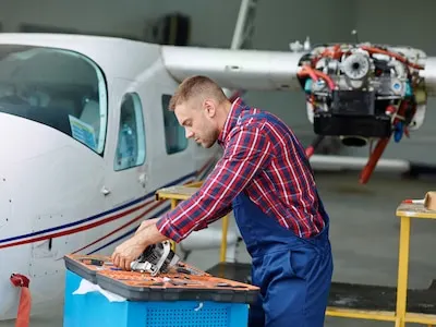 Engineer working with a airplane